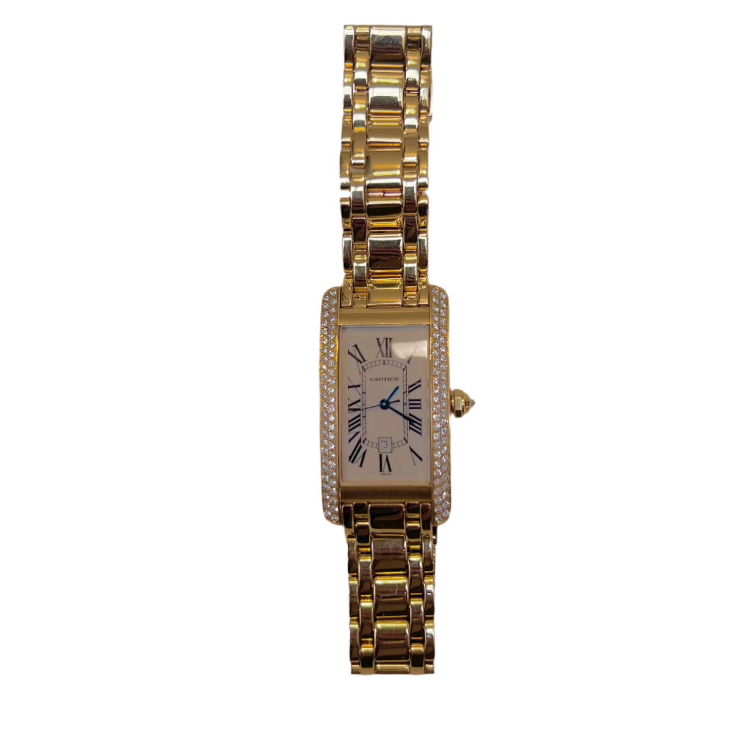CARTIER "Tank Américaine" Watch in Yellow gold and Diamonds