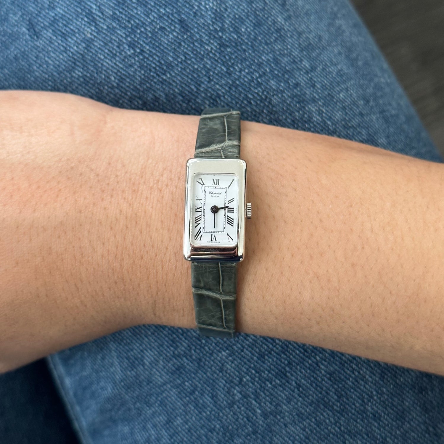 CHOPARD watch in white gold and leather strap