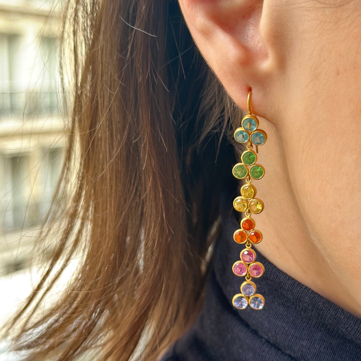 MARIE-HELÈNE DE TAILLAC pendant earrings in yellow gold and fine stones