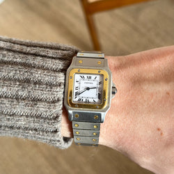 CARTIER "Santos" watch in yellow gold, steel and sapphire