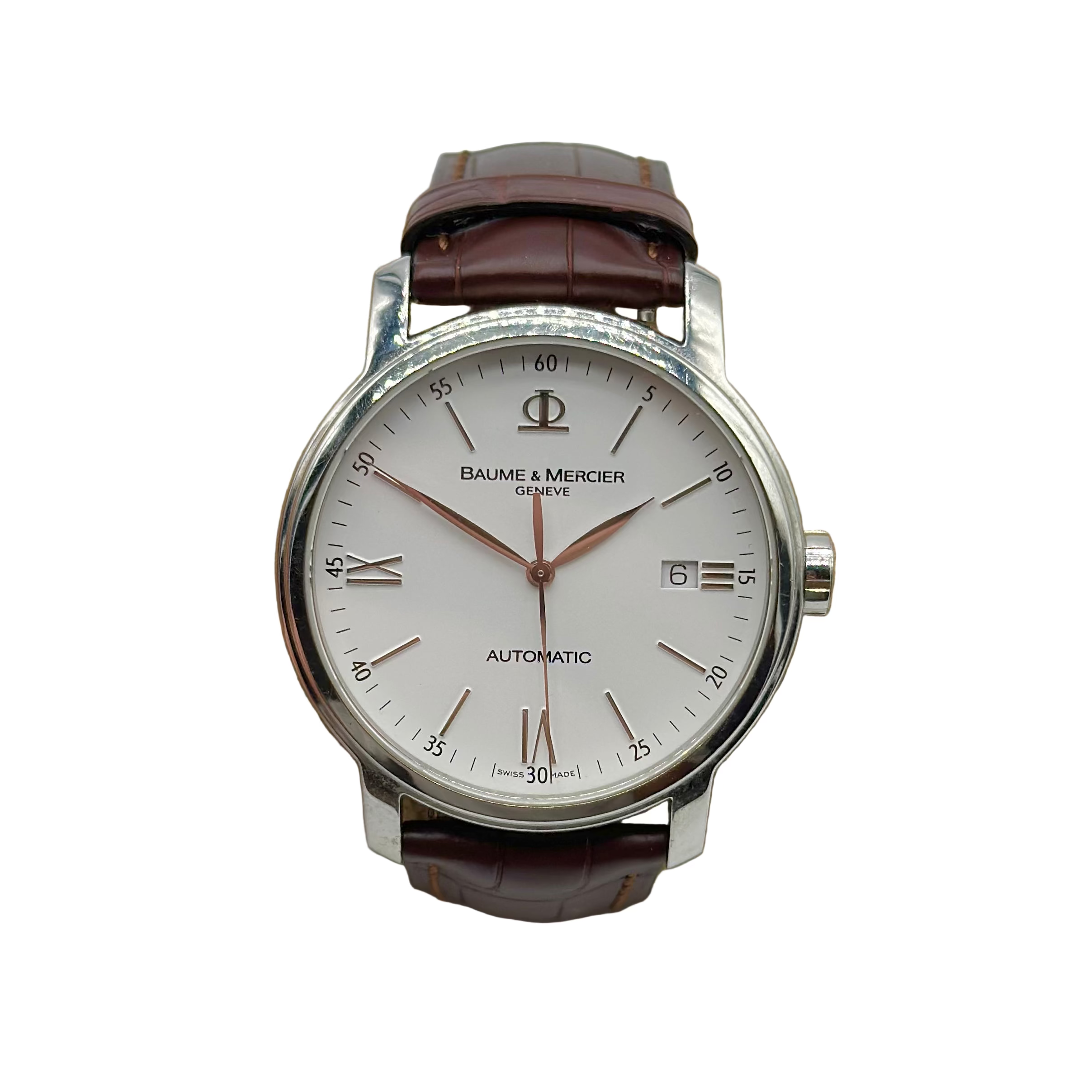Montre BAUME ET MERCIER en acier, cuir et quartz
