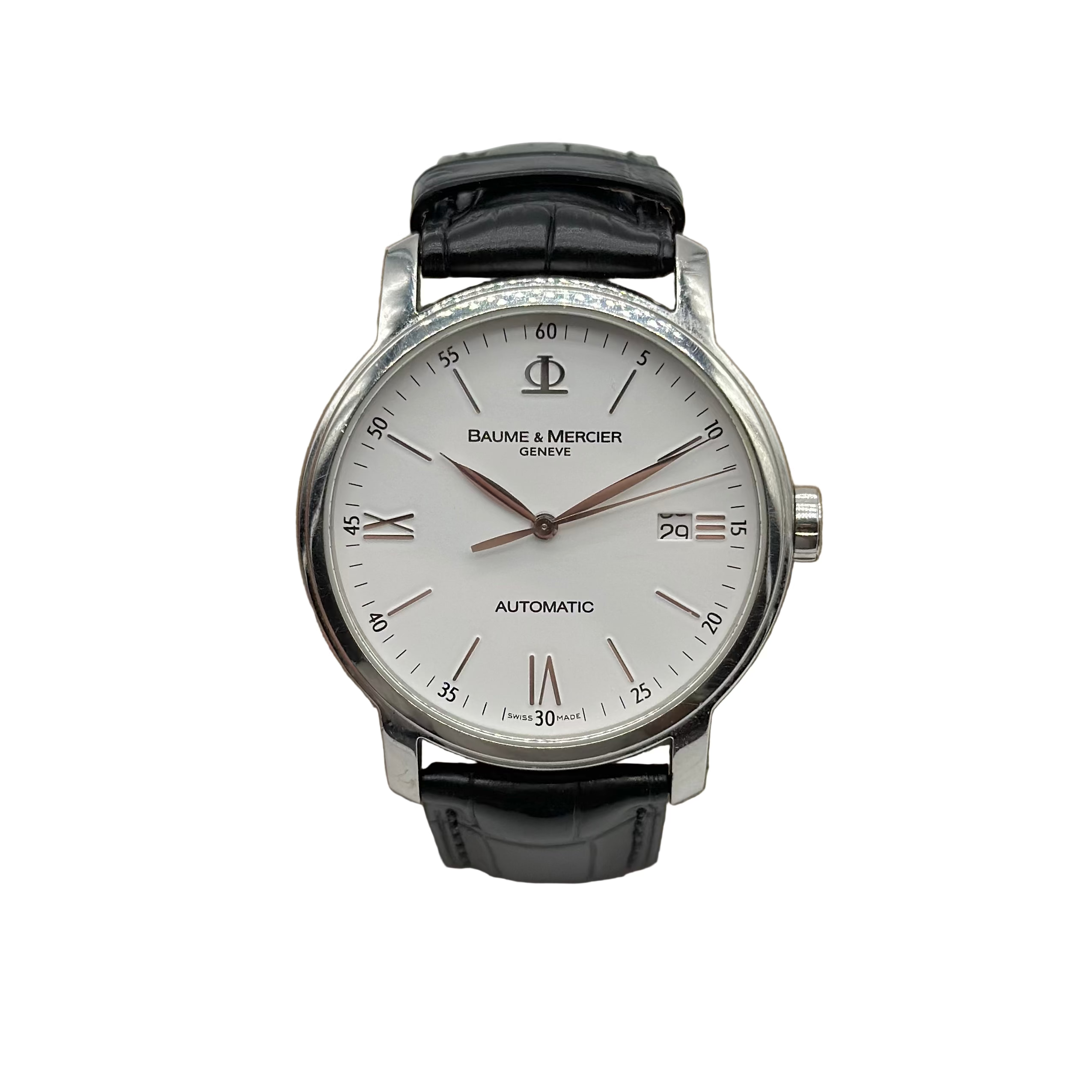 Montre BAUME ET MERCIER en acier, cuir et quartz