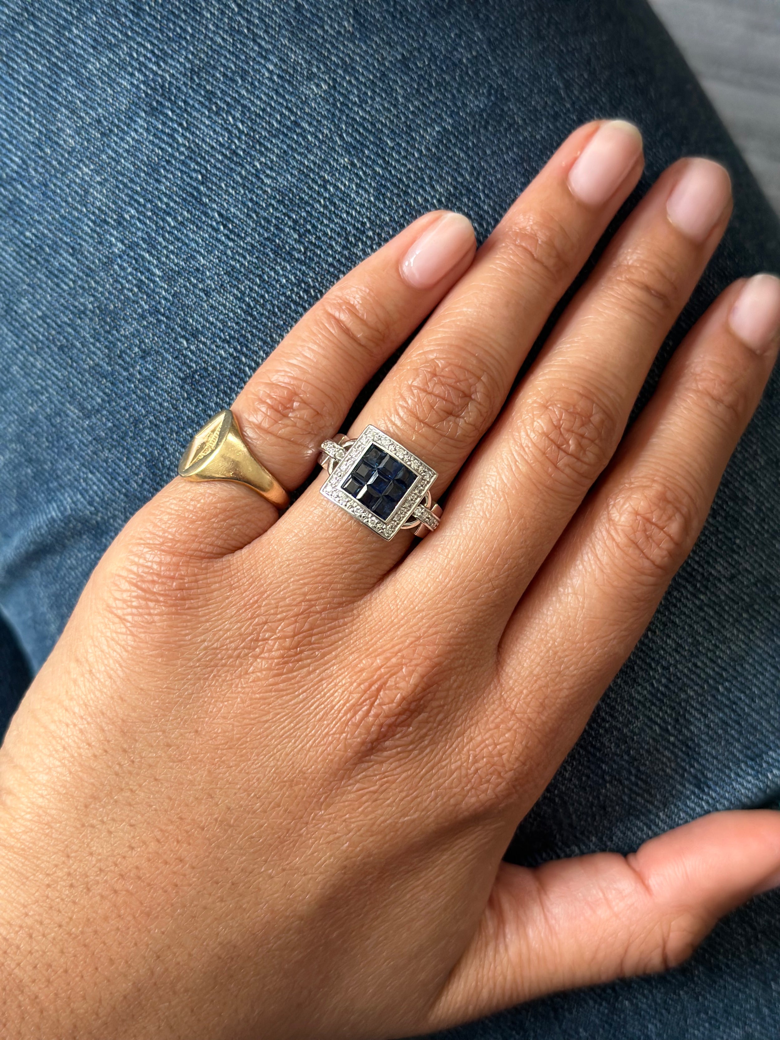 White gold sapphire and diamond ring