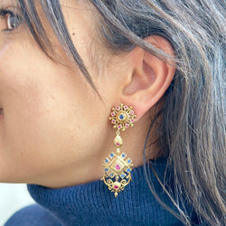 ZOLOTAS drop earrings in yellow gold, rubies and sapphires