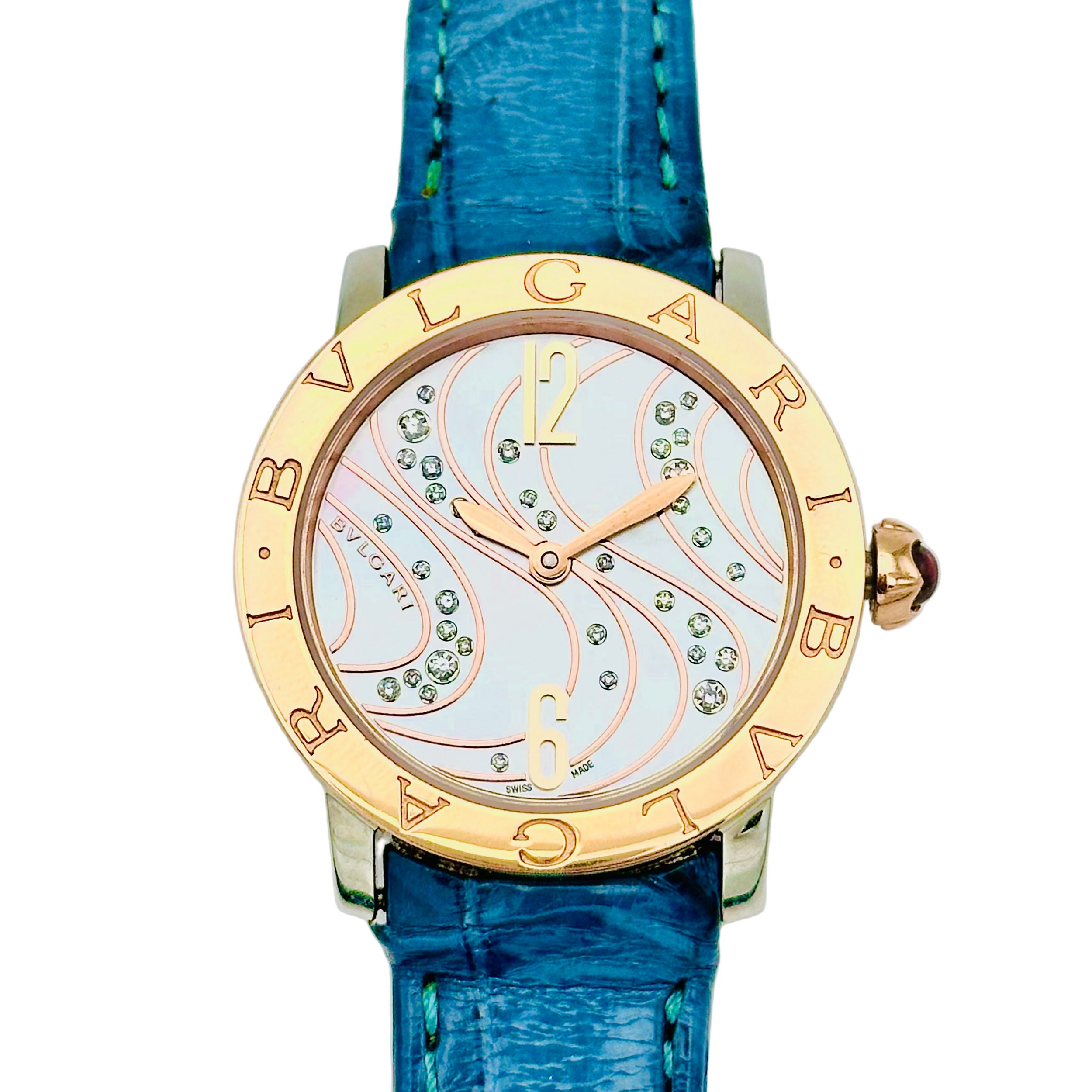 Montre BULGARI en or rose, acier, nacre et cuir