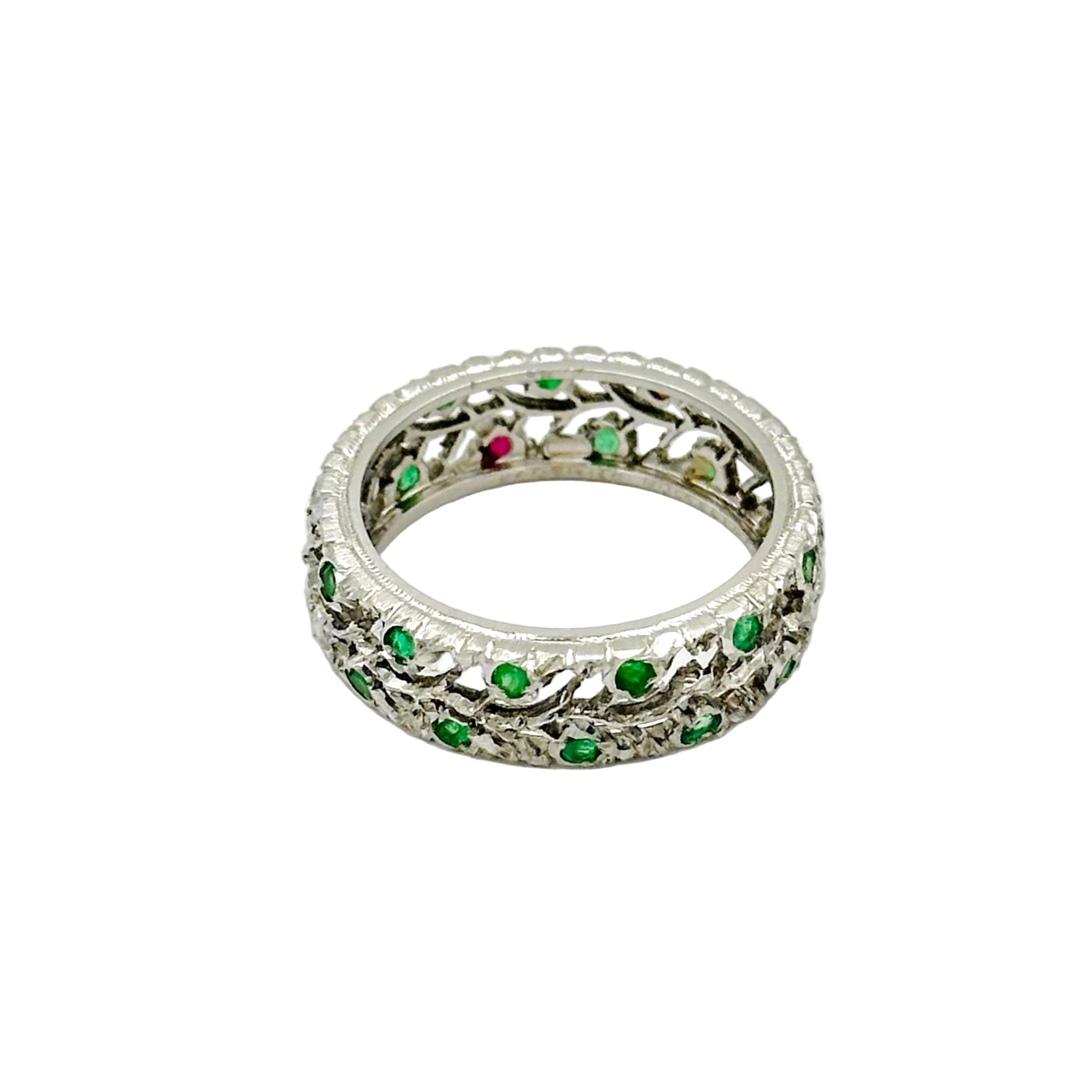 Bague Bandeau BUCCELLATI Éternelle en or blanc, rubis et émeraudes