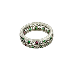Bague Bandeau BUCCELLATI Éternelle en or blanc, rubis et émeraudes