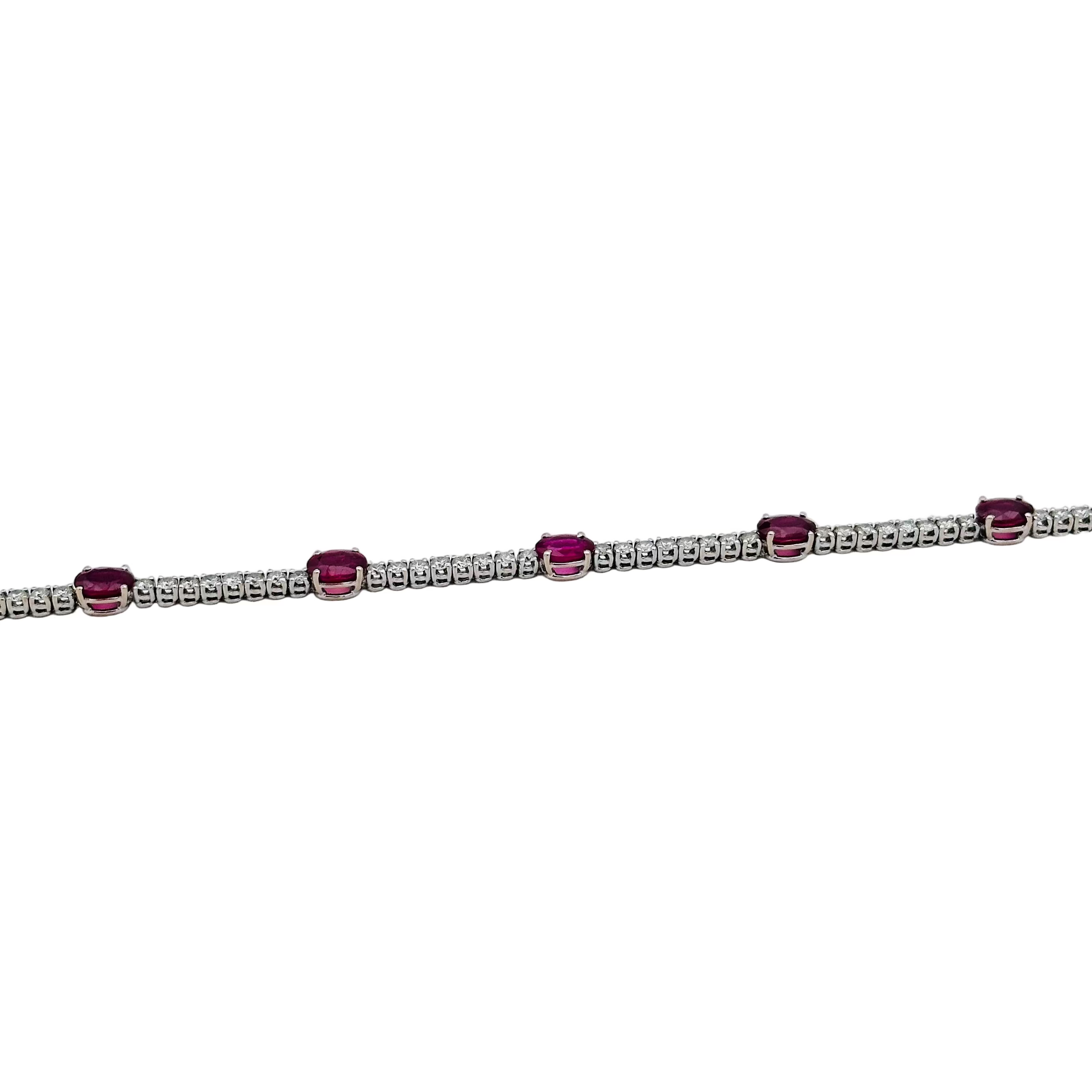 Bracelet Ligne tennis en or blanc diamants et rubis