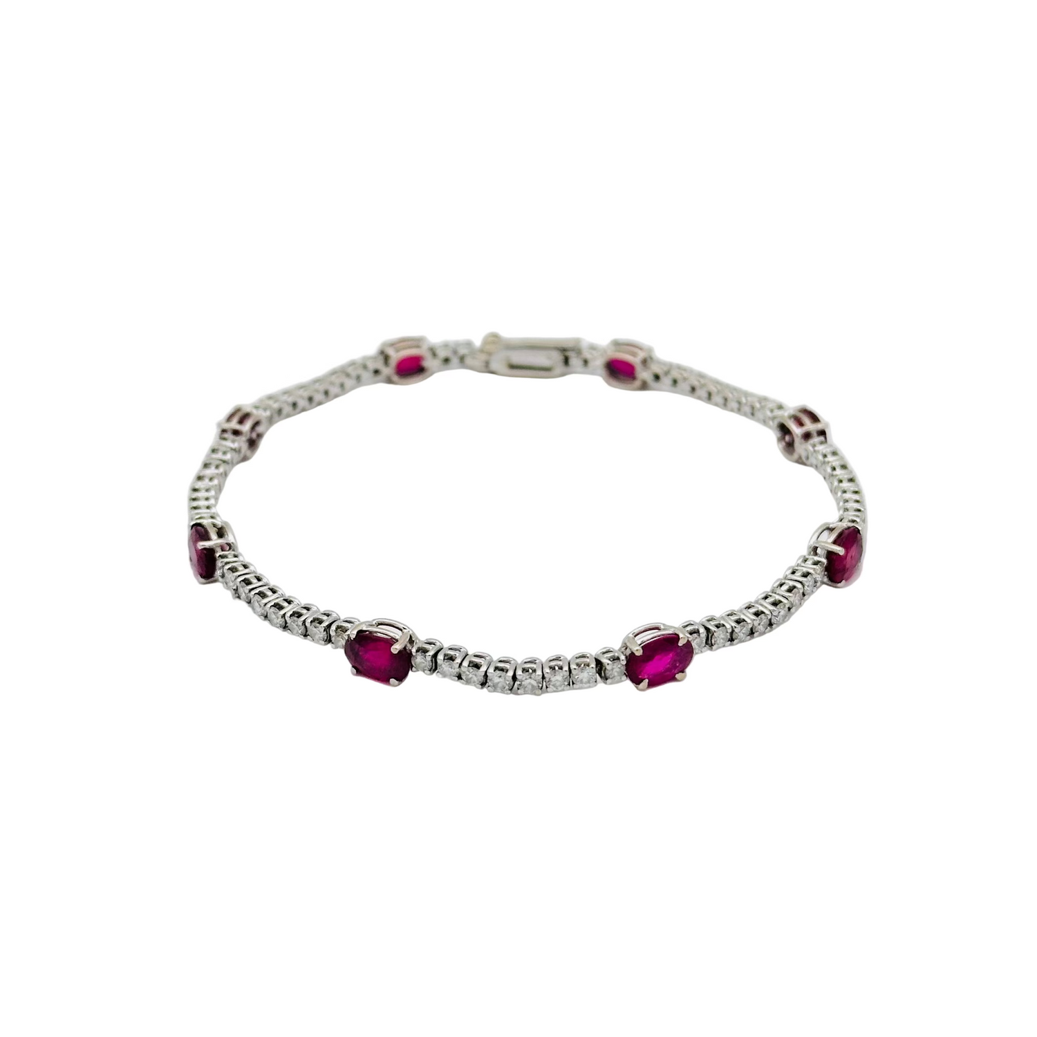 Tennis Line bracelet in white gold with diamonds and rubies