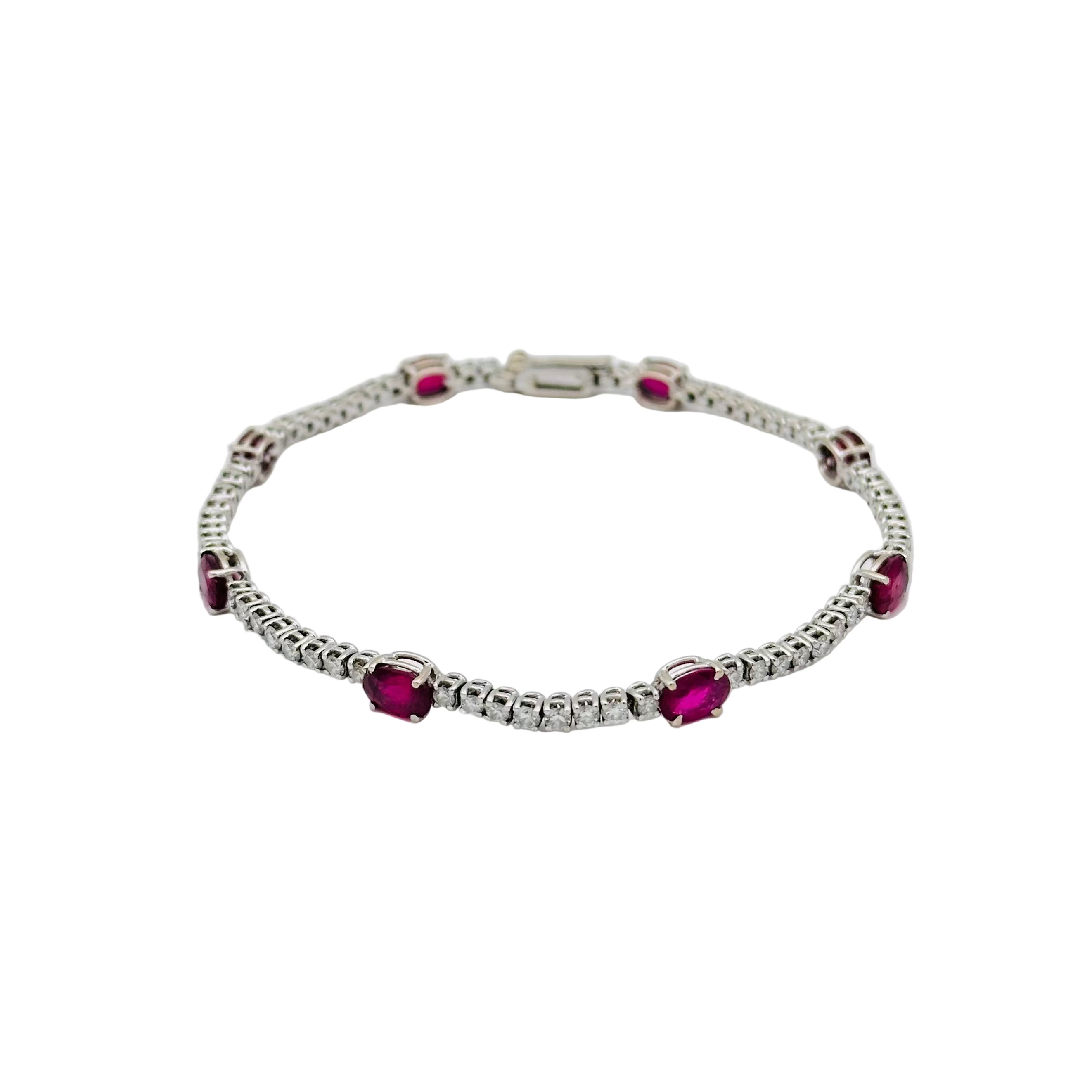 Bracelet Ligne tennis en or blanc diamants et rubis