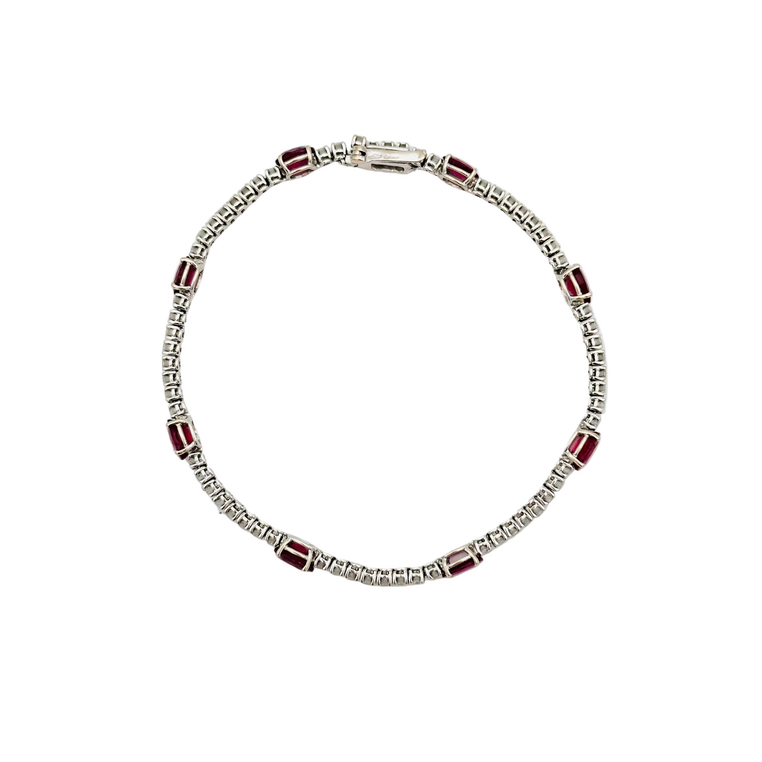 Tennis Line bracelet in white gold with diamonds and rubies