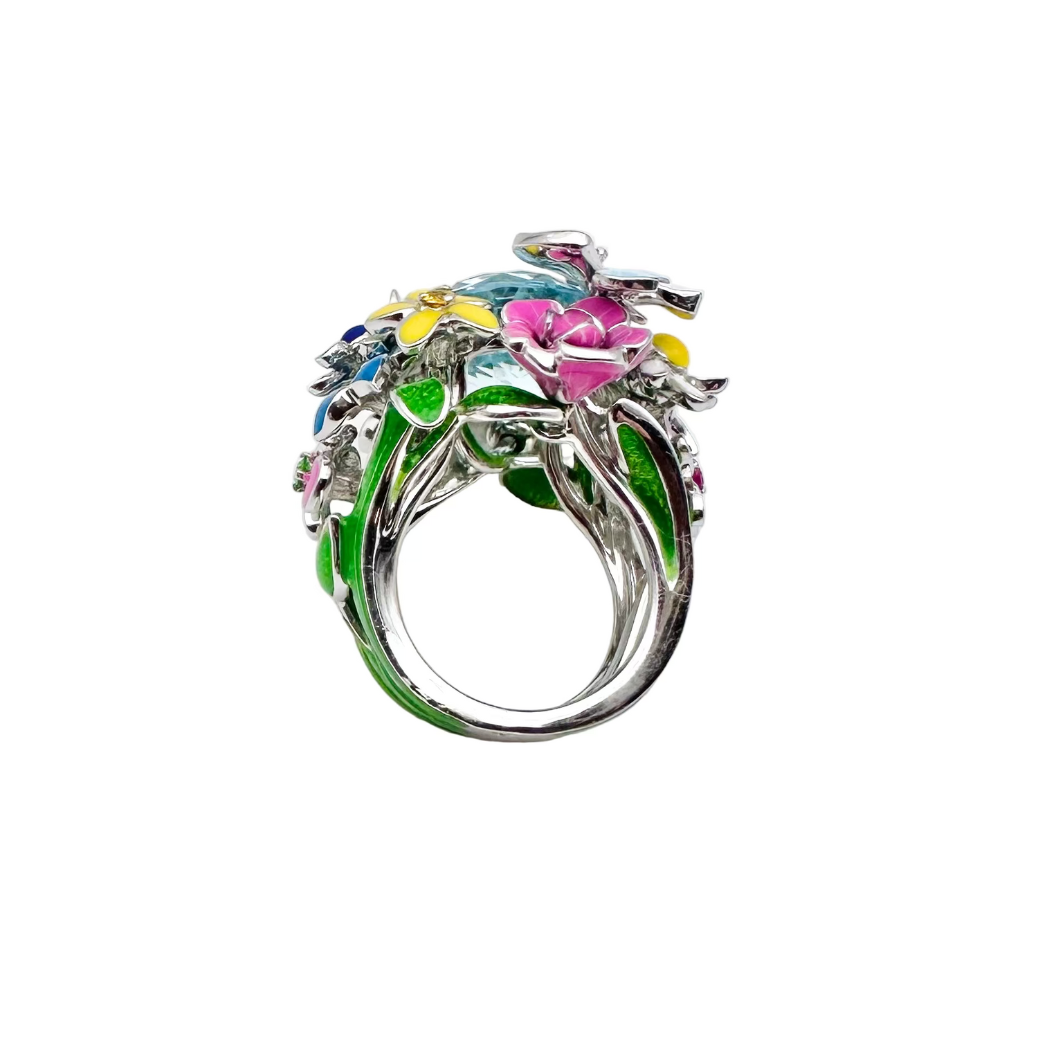 DIOR "Diorette" Milly-la-forêt cocktail ring in white gold, aquamarine, enamel, amethyst, sapphire, garnet and diamond