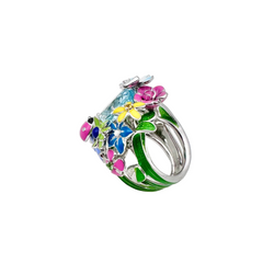 Bague Cocktail DIOR Diorette Milly-la-forêt en or blanc, aigue-marine, émail, améthyste, saphir, grenat et diamant