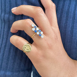 Marquise ring in yellow gold sapphire and diamonds