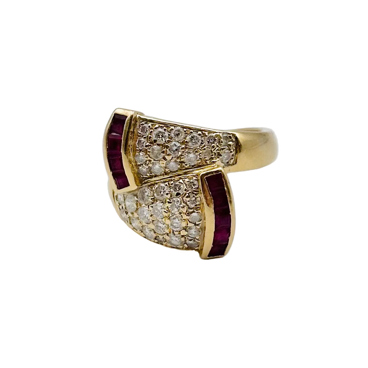 Bague Toi & Moi en or jaune, rubis et diamants