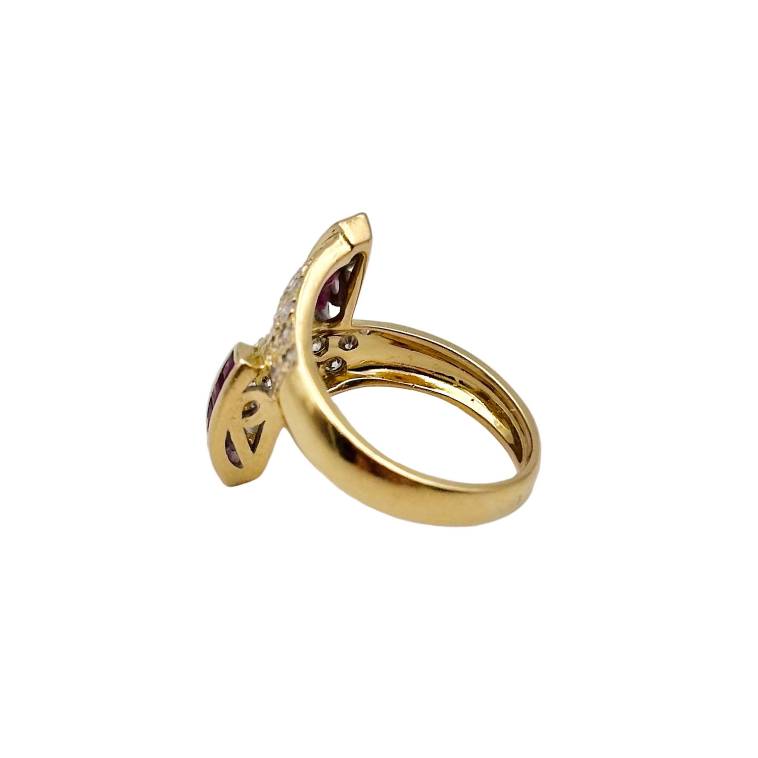 Bague Toi & Moi en or jaune, rubis et diamants
