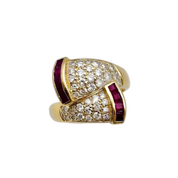 Bague Toi & Moi en or jaune, rubis et diamants