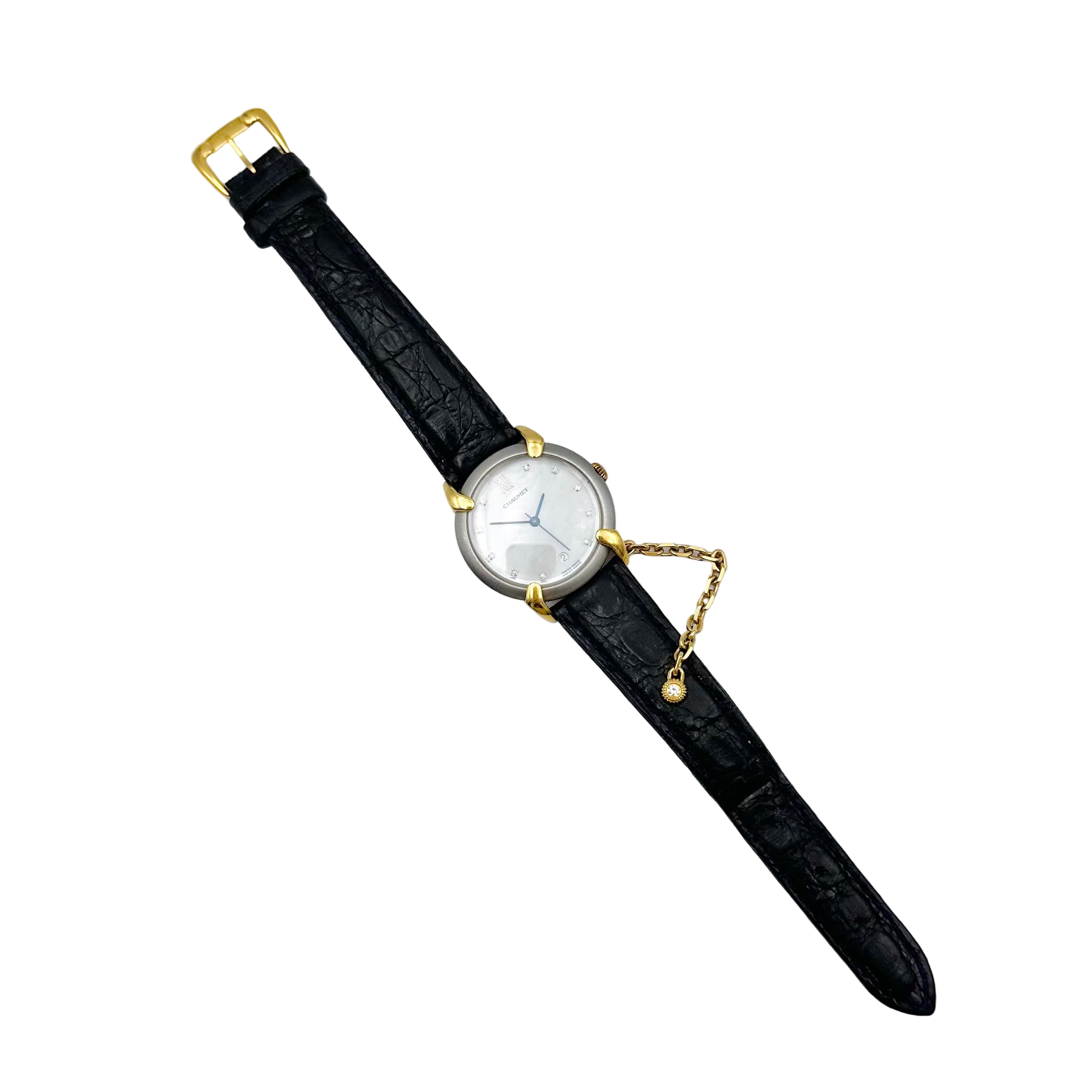 Montre CHAUMET Griffes en or jaune, acier, cuir, nacre et diamants