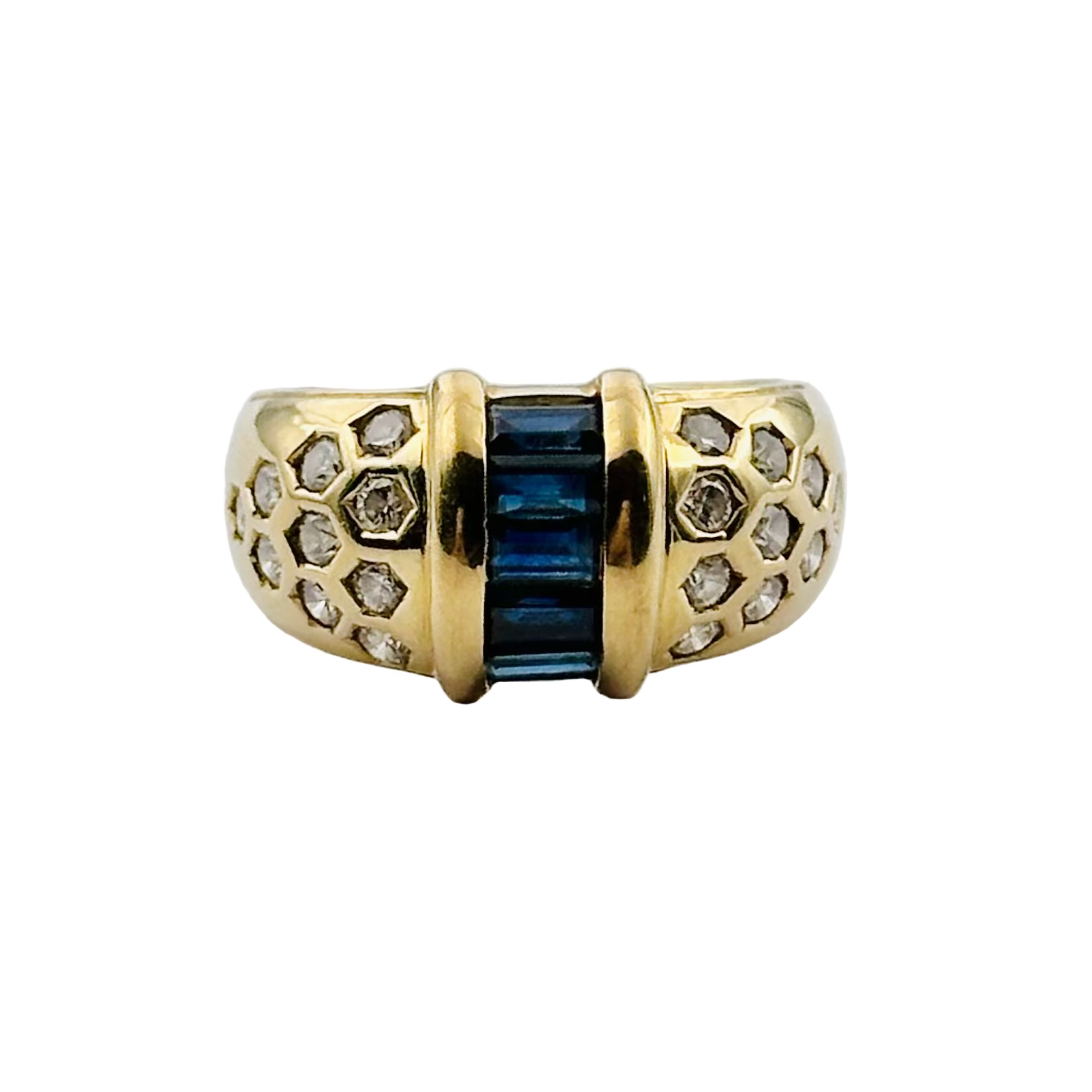 Bague Jonc en or jaune, saphir et diamants