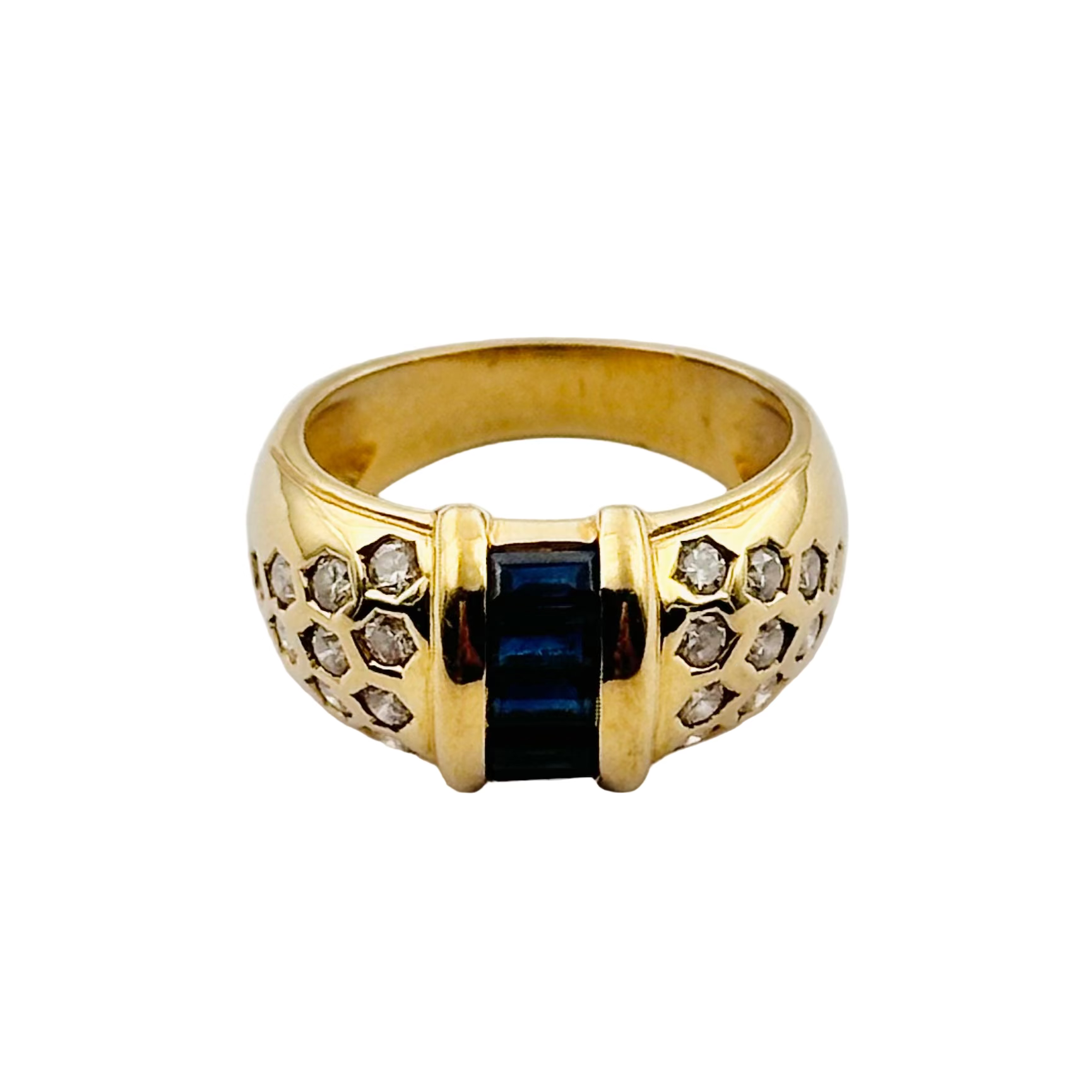 Bague Jonc en or jaune, saphir et diamants