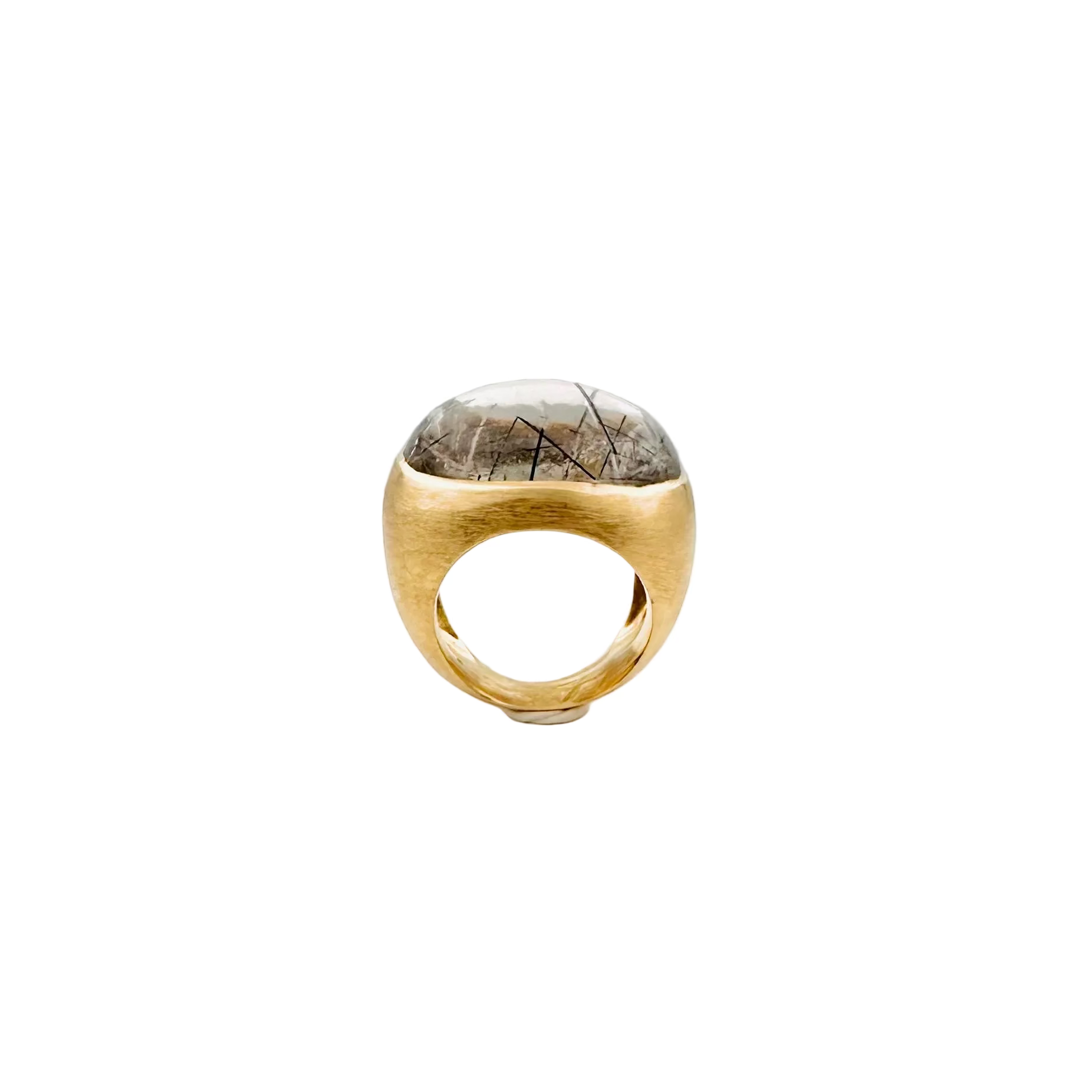 Ring Dome in yellow gold and rutilated quartz