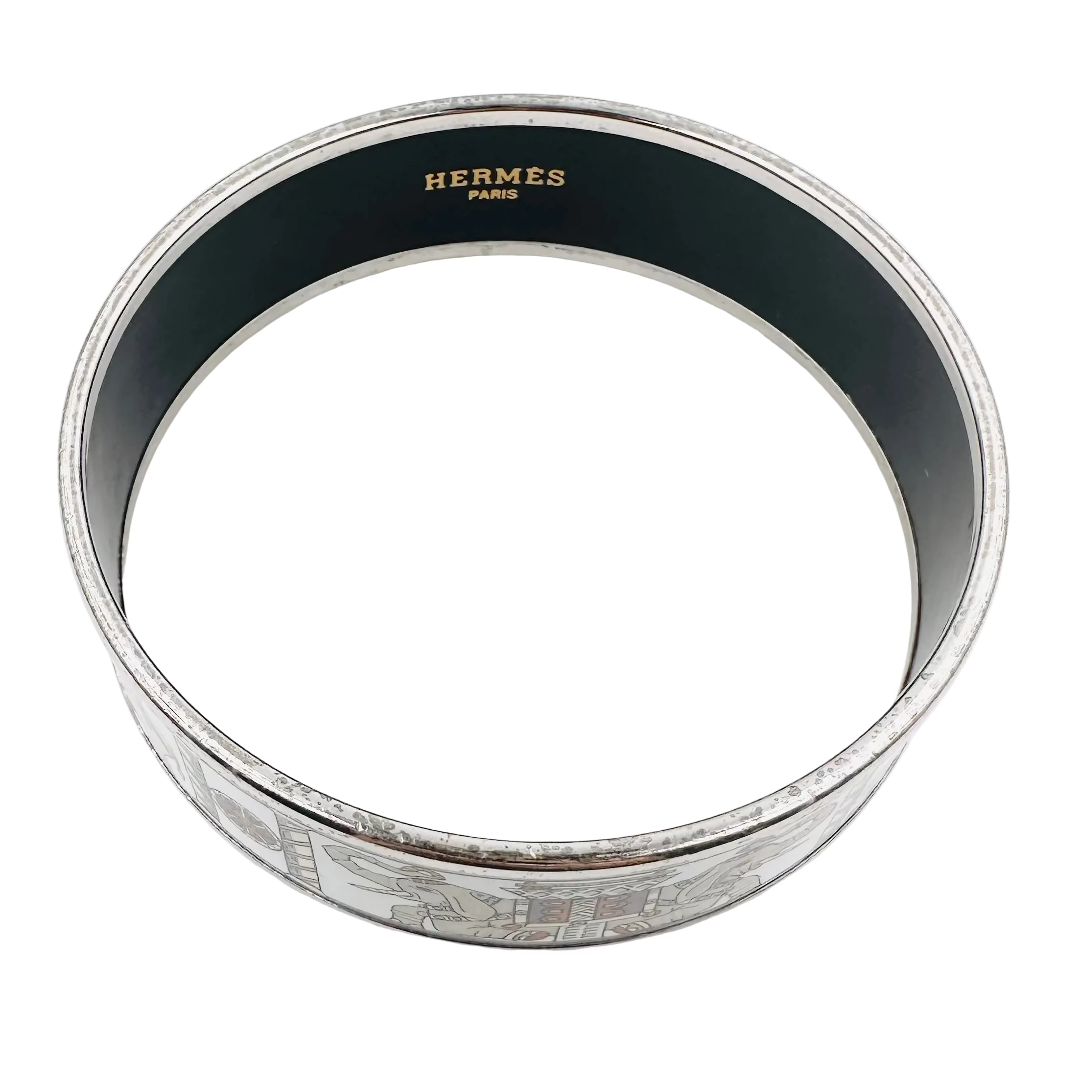 Bracelet Manchette HERMÈS Éléphants Torana en métal argenté et émail