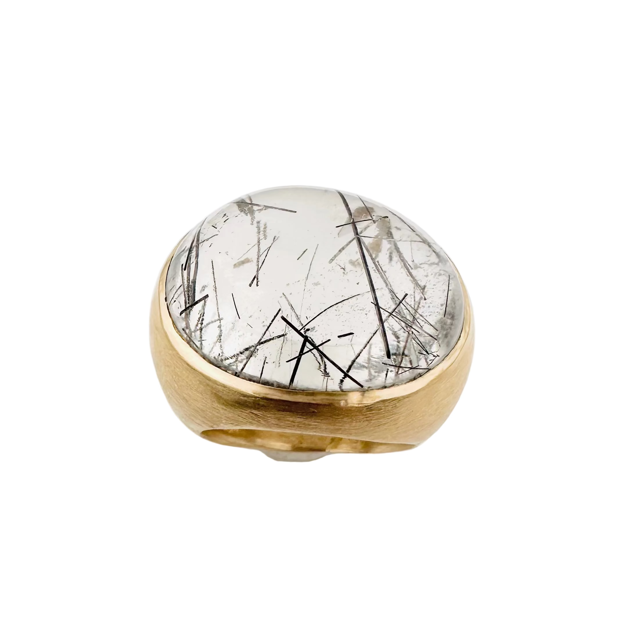 Ring Dome in yellow gold and rutilated quartz