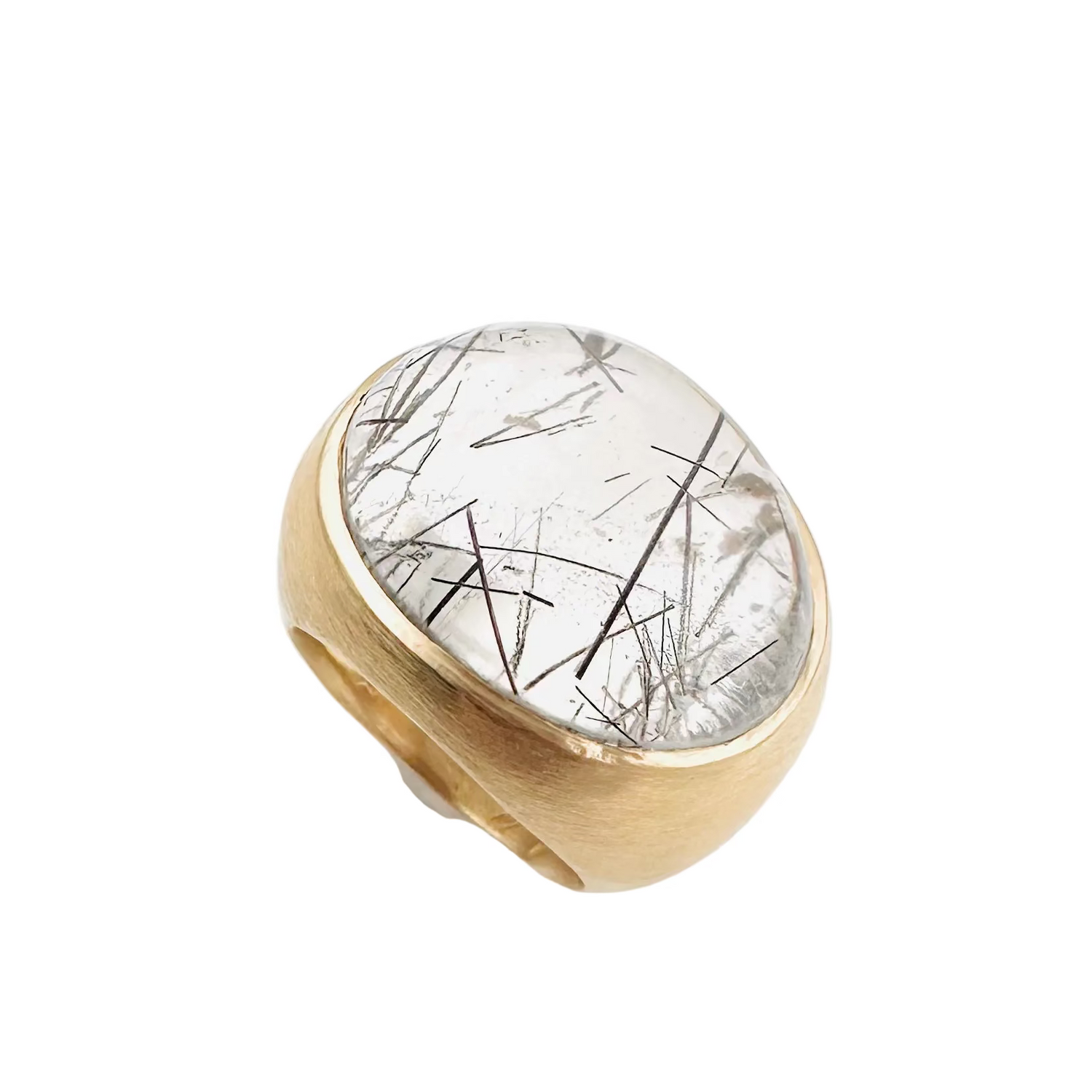 Ring Dome in yellow gold and rutilated quartz