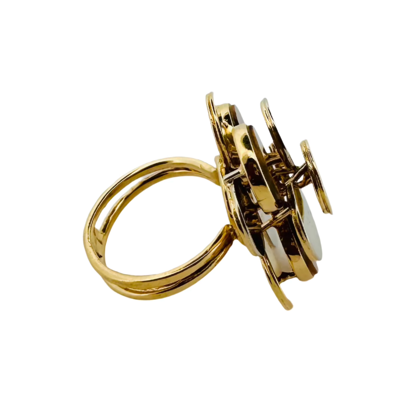 Pastilles ring in yellow gold, white gold and tiger's eye