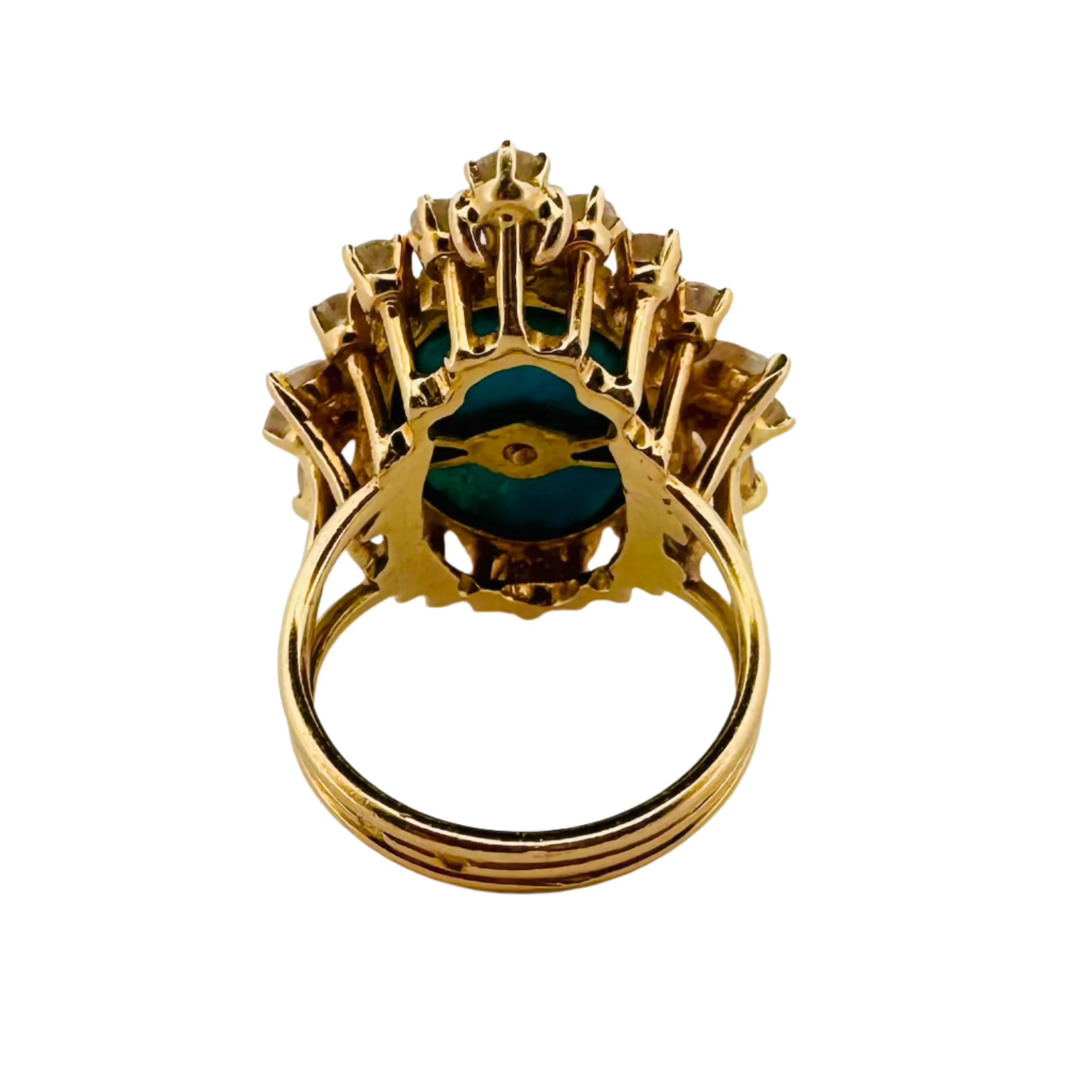 Bague Cocktail en or jaune, turquoise et diamants