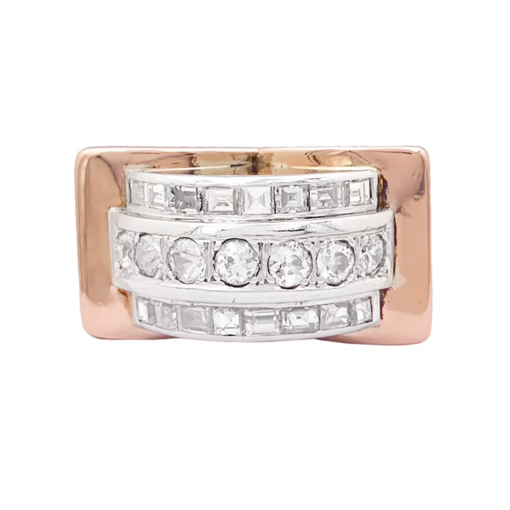 Bague "Tank" or rose, platine, diamants.