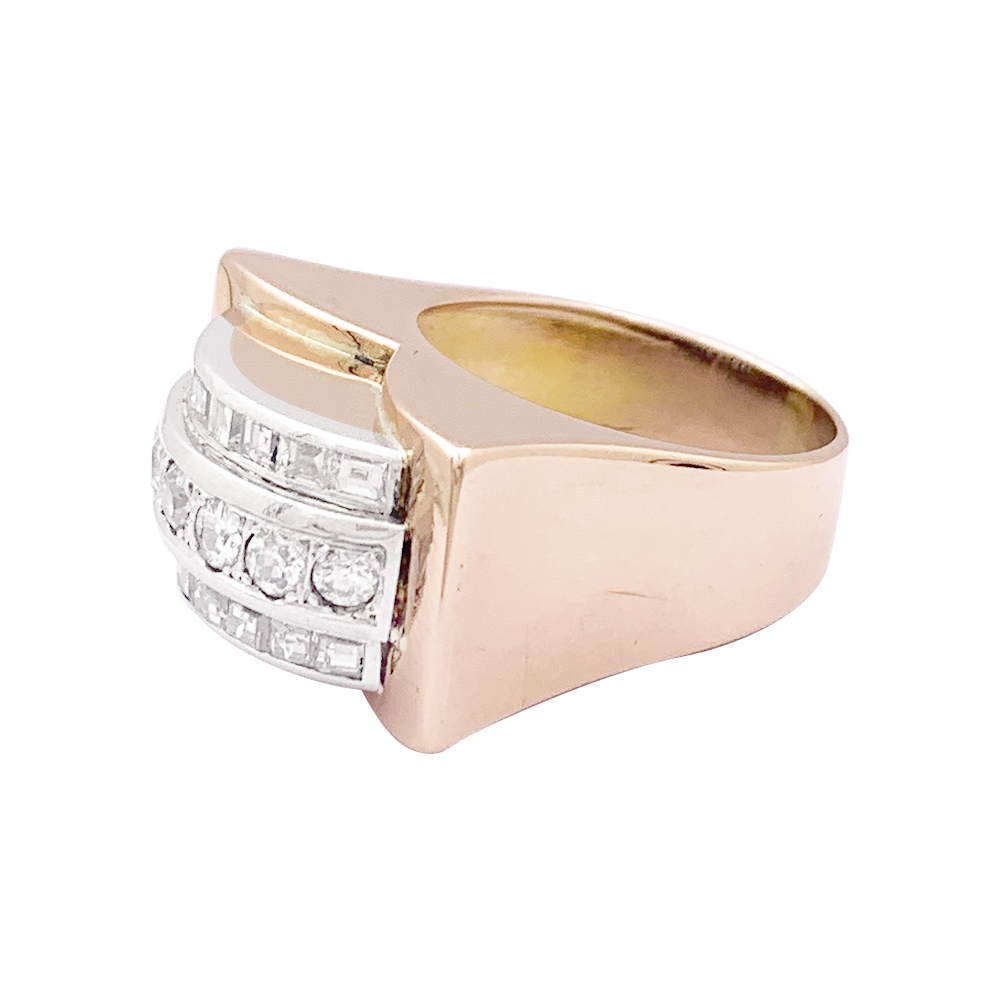 Bague "Tank" or rose, platine, diamants.