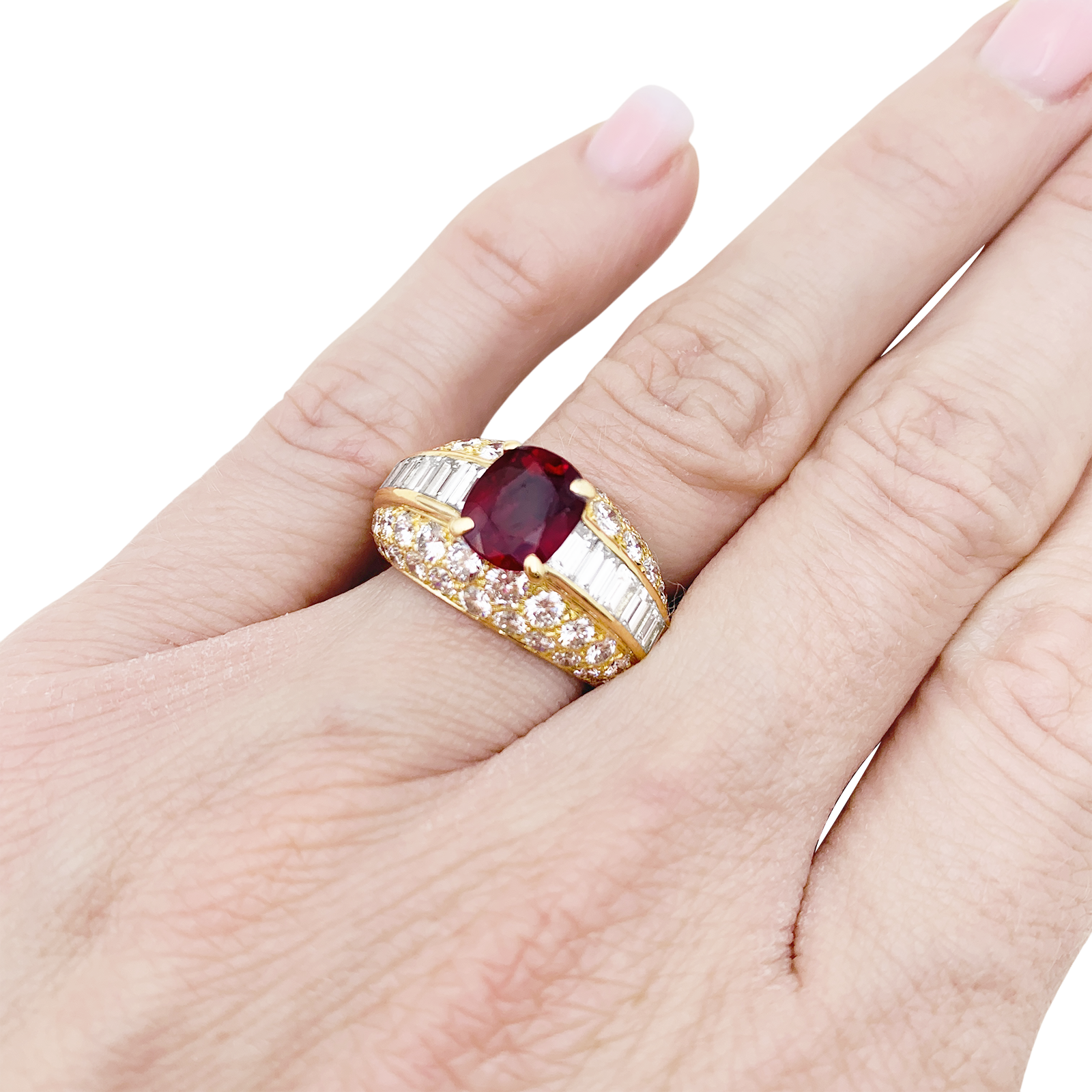Bague Cartier "Gina" or jaune, diamants, rubis.