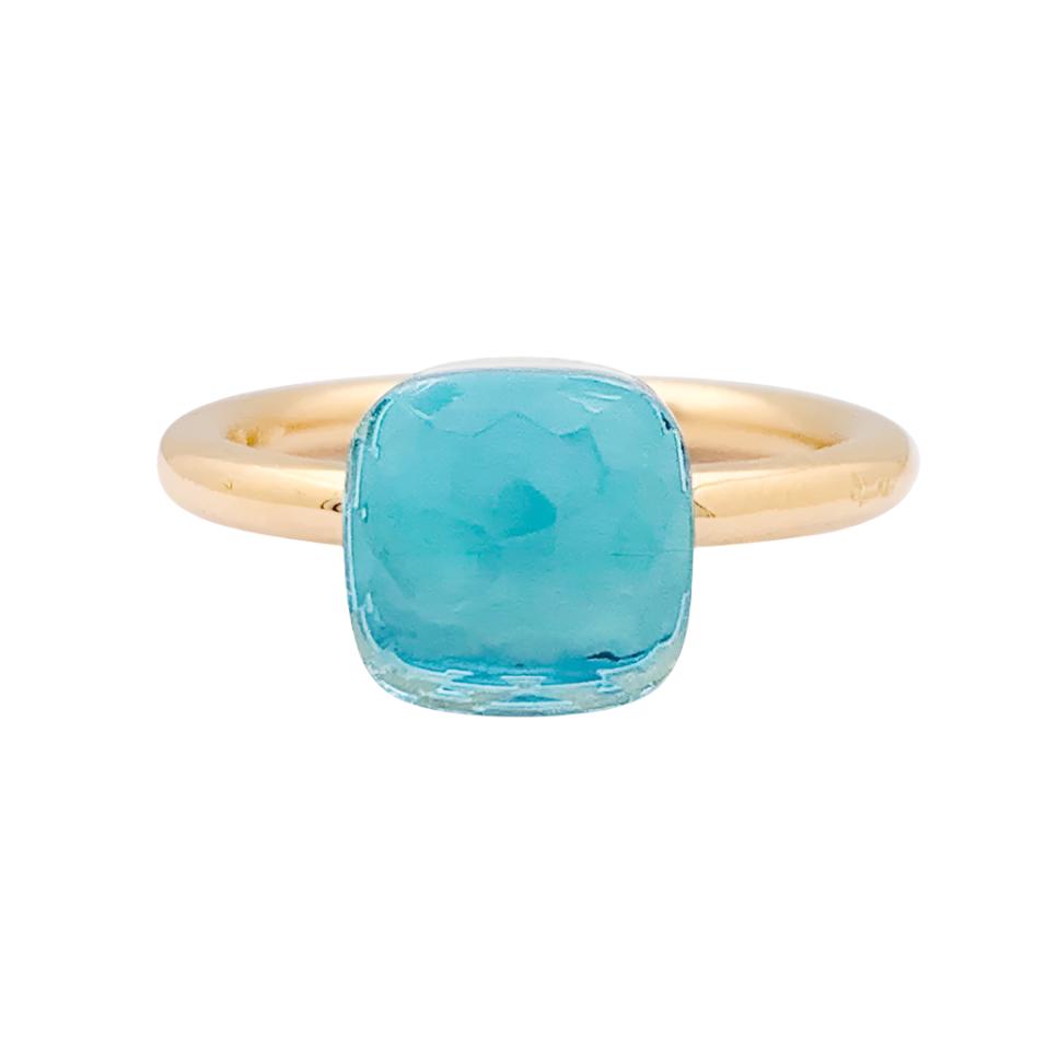 Bague Pomellato, "Nudo Petit", or rose, or blanc, topaze bleue.