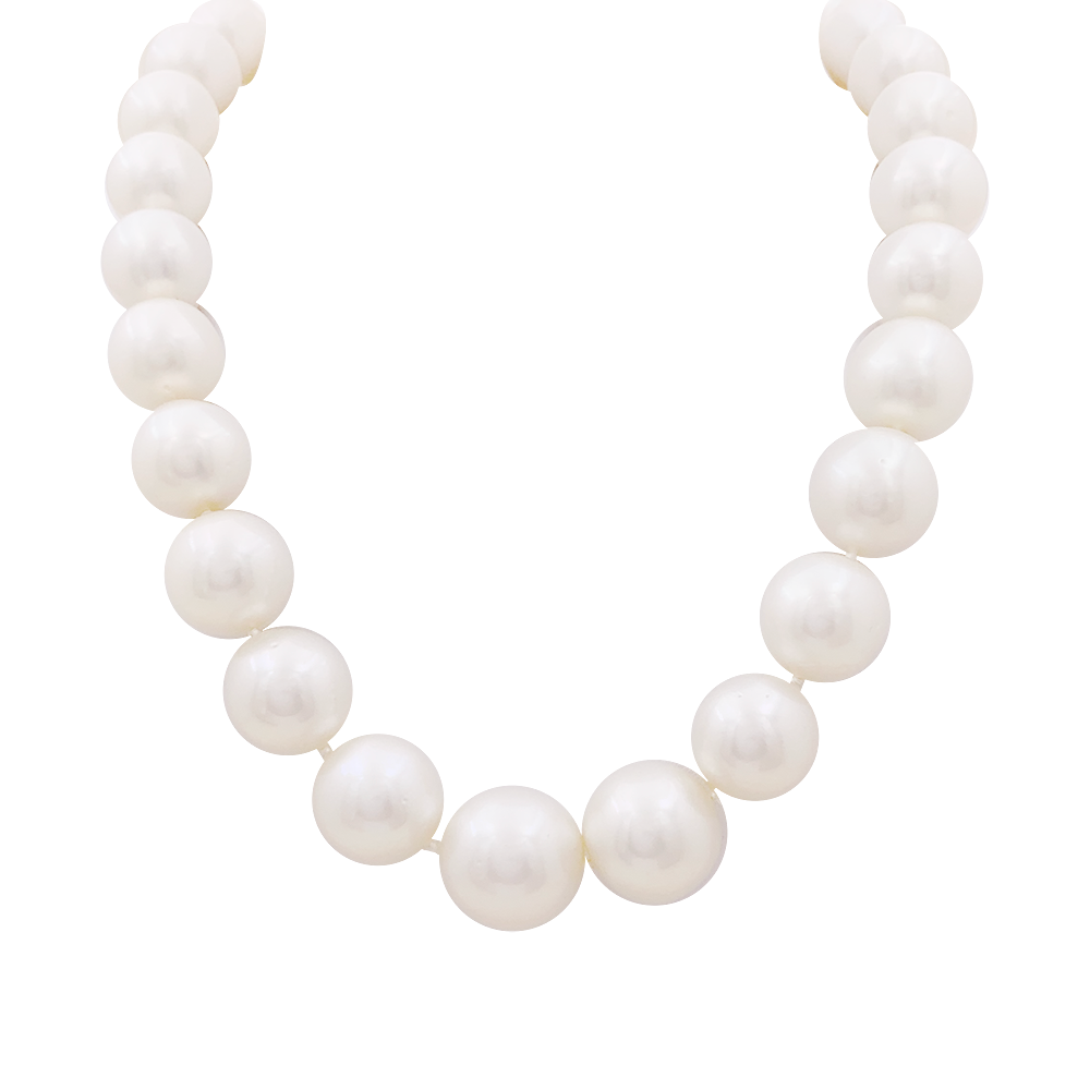 Collier de perles, or blanc et diamants.