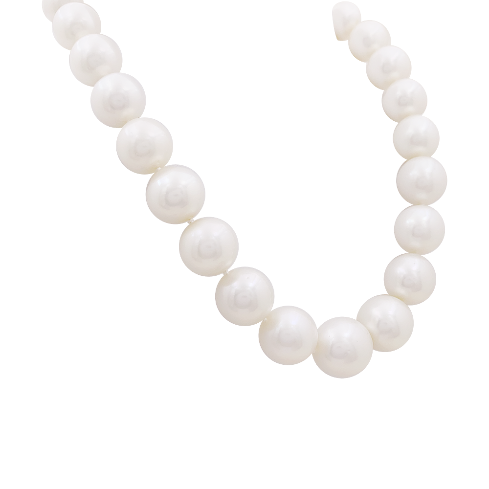 Collier de perles, or blanc et diamants.