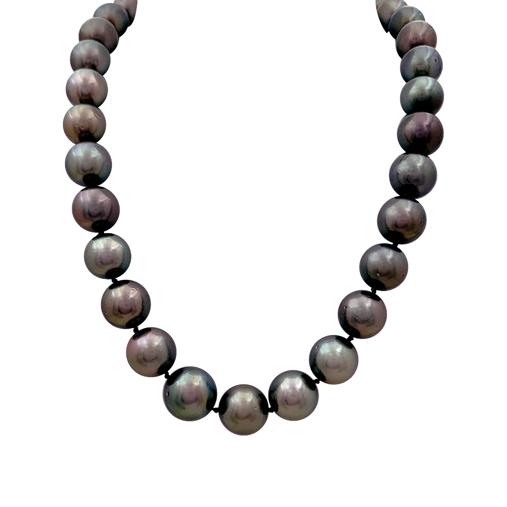 Collier perles de Tahiti, or blanc, diamants.