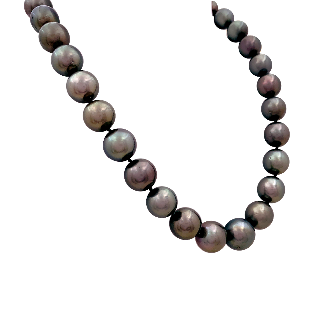 Collier perles de Tahiti, or blanc, diamants.