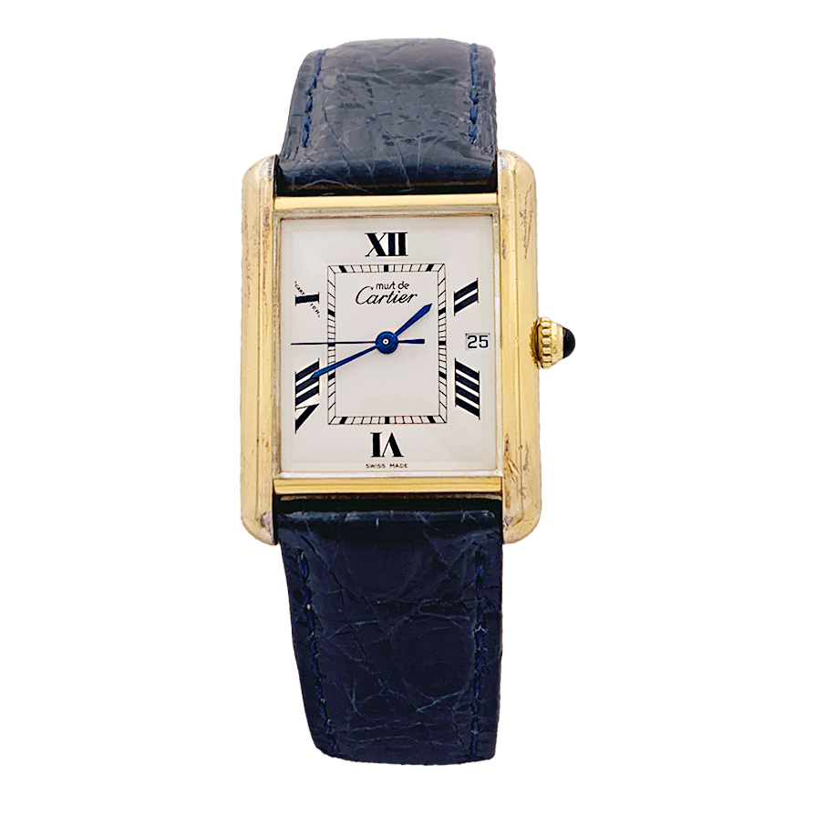 Montre Cartier, "Must de Cartier", plaqué or et argent, cuir.