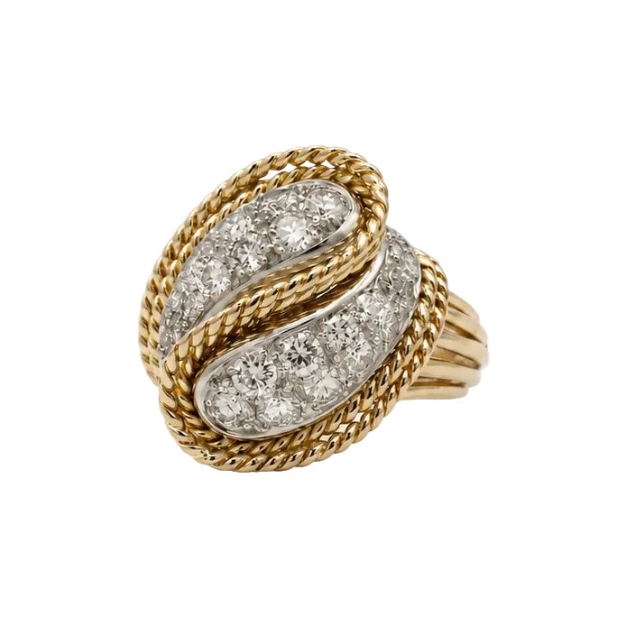 Bague Cocktail en or jaune, platine et diamants