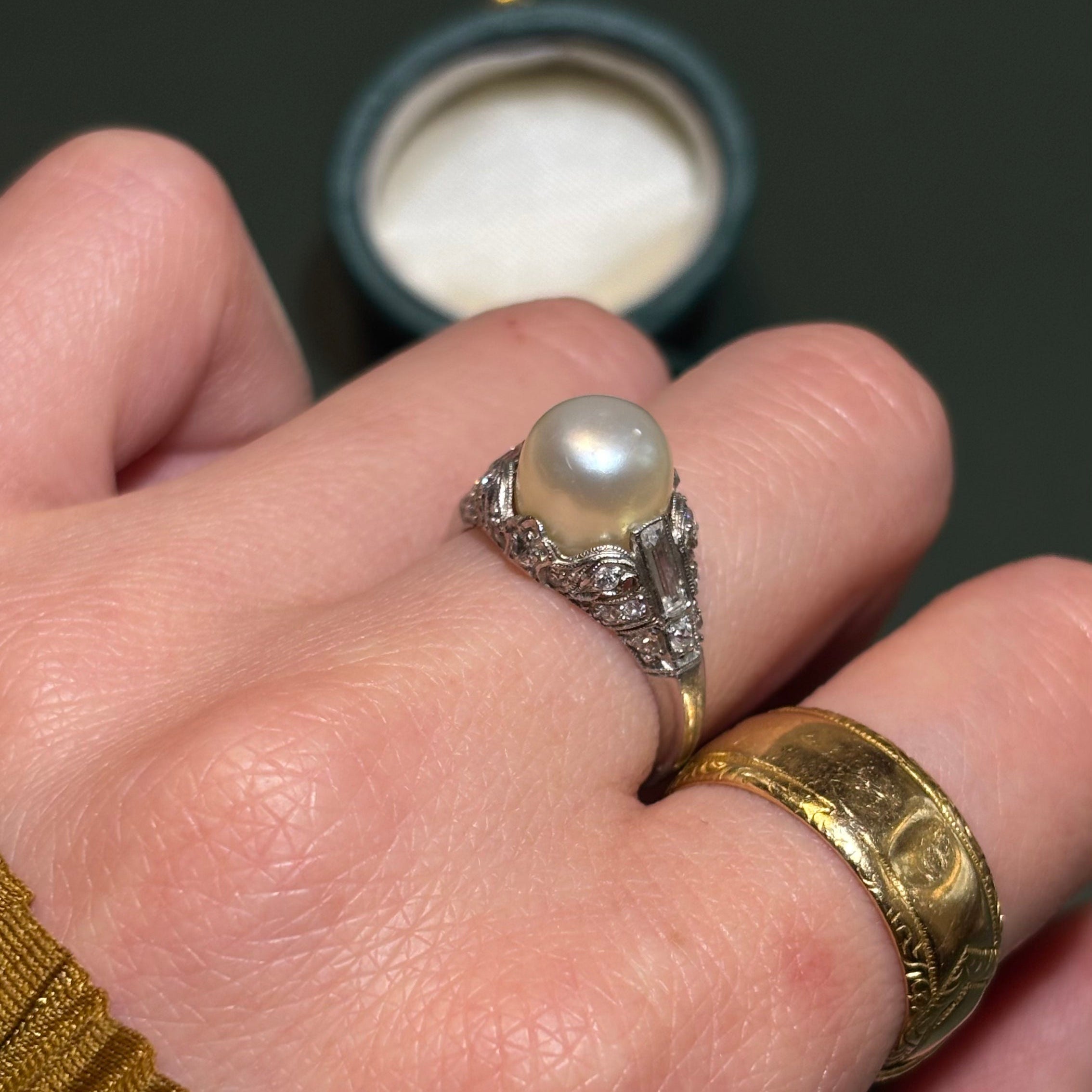Platinum, Pearl and Diamond Ring