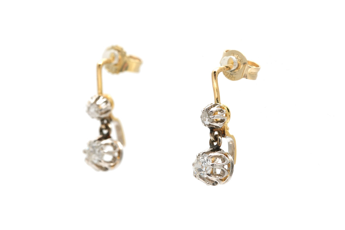 Boucles d'oreilles Puces en or jaune, argent et diamants