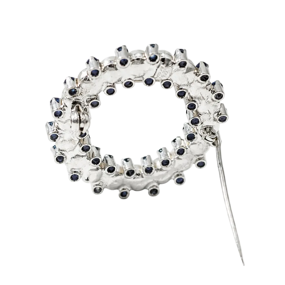 White Gold Brooch with Pearls and Sapphires