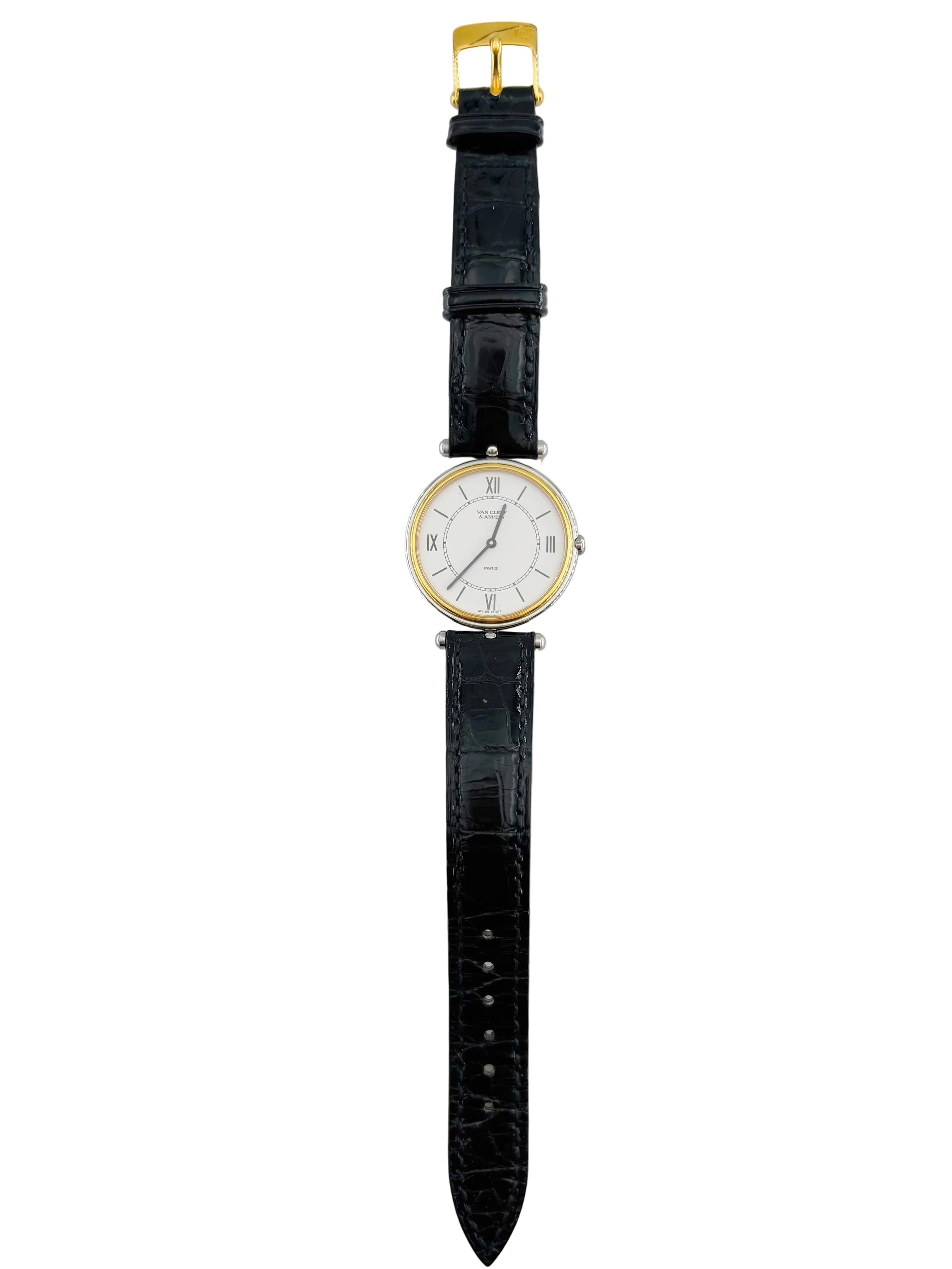 VAN CLEEF & ARPELS "La Collection" Watch in yellow gold, stainless steel, and leather