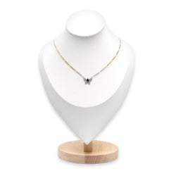 Necklace with a pendant in white gold, yellow gold, sapphire, and diamonds
