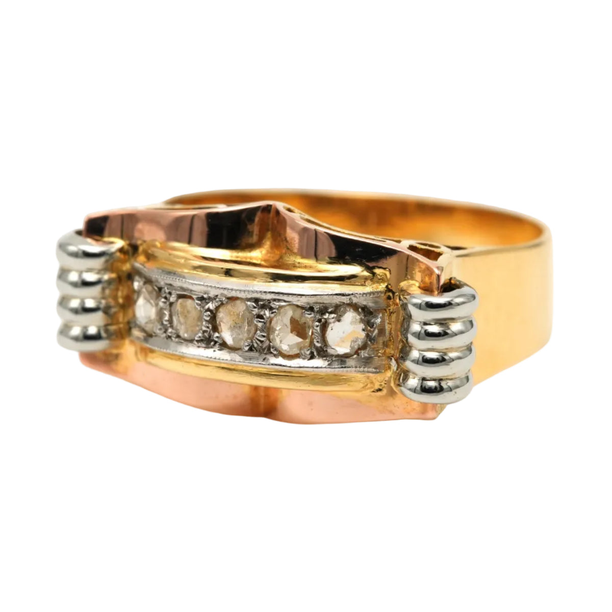 Tank Ring in White gold, Yellow gold, and Diamonds