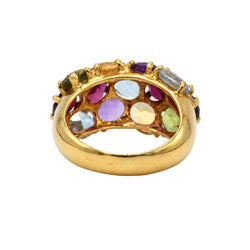 Cocktail Ring in yellow gold, with aquamarine, garnets, Amethyst, Peridot, Topaz, and Citrines
