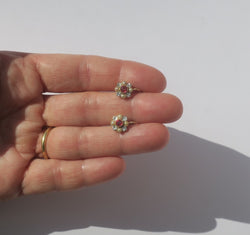 Lever-back earrings in yellow gold, white gold, rubies, and pearls