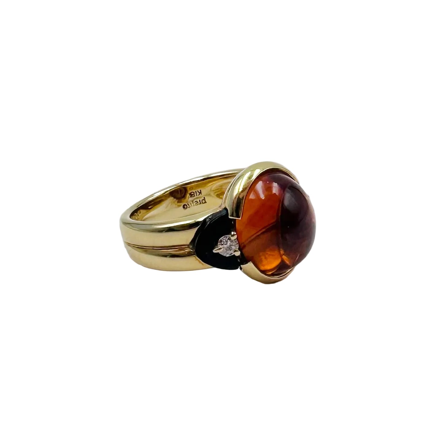 Solitaire Ring in yellow gold, citrine, onyx and diamonds