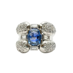 Cocktail Ring in White Gold, Sapphire, and Diamonds